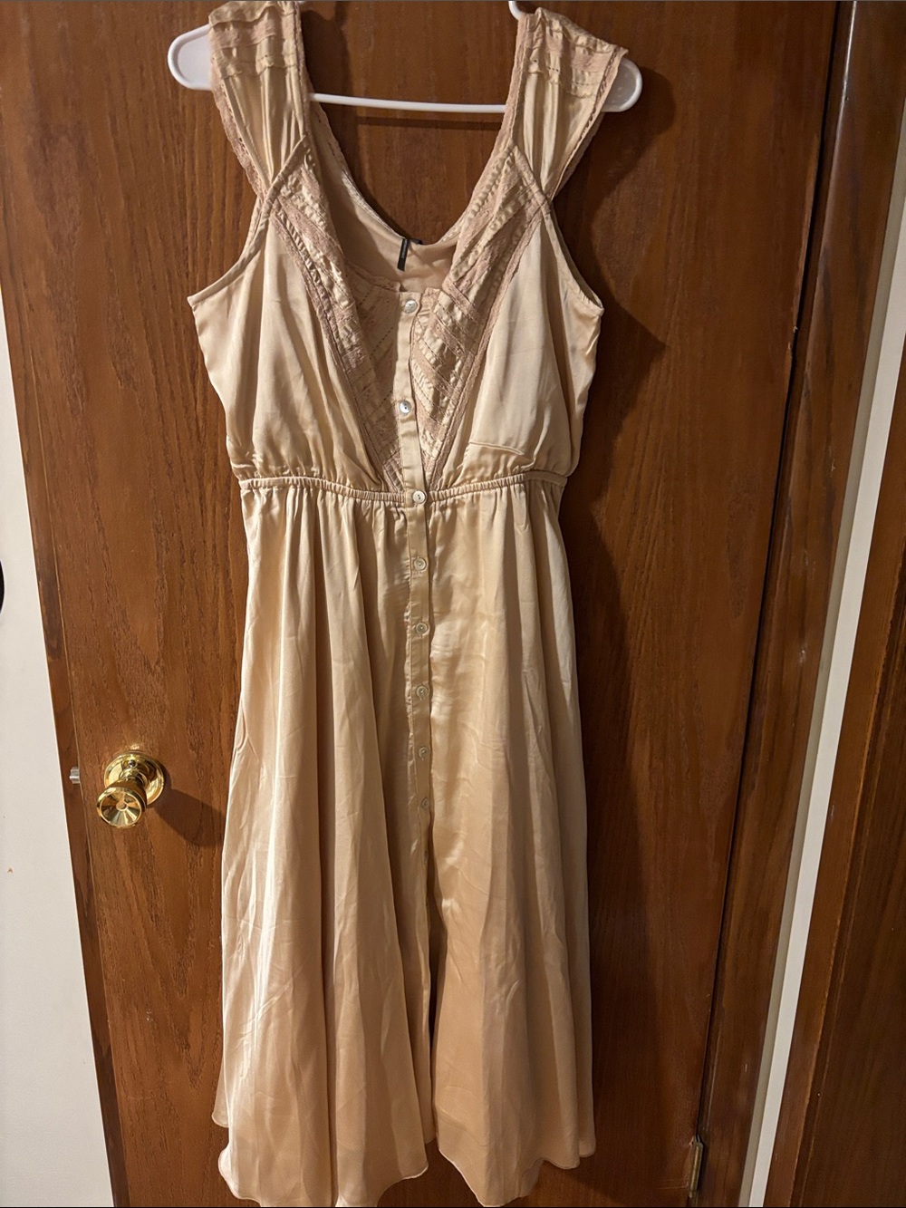Anthropologie Cream Lace-Trim Button-Front Chemise